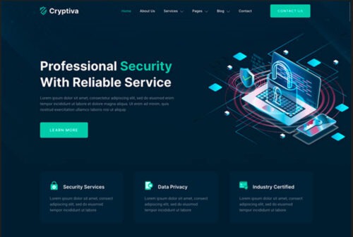 Dark-themed Cybersecurity Elementor Pro website template