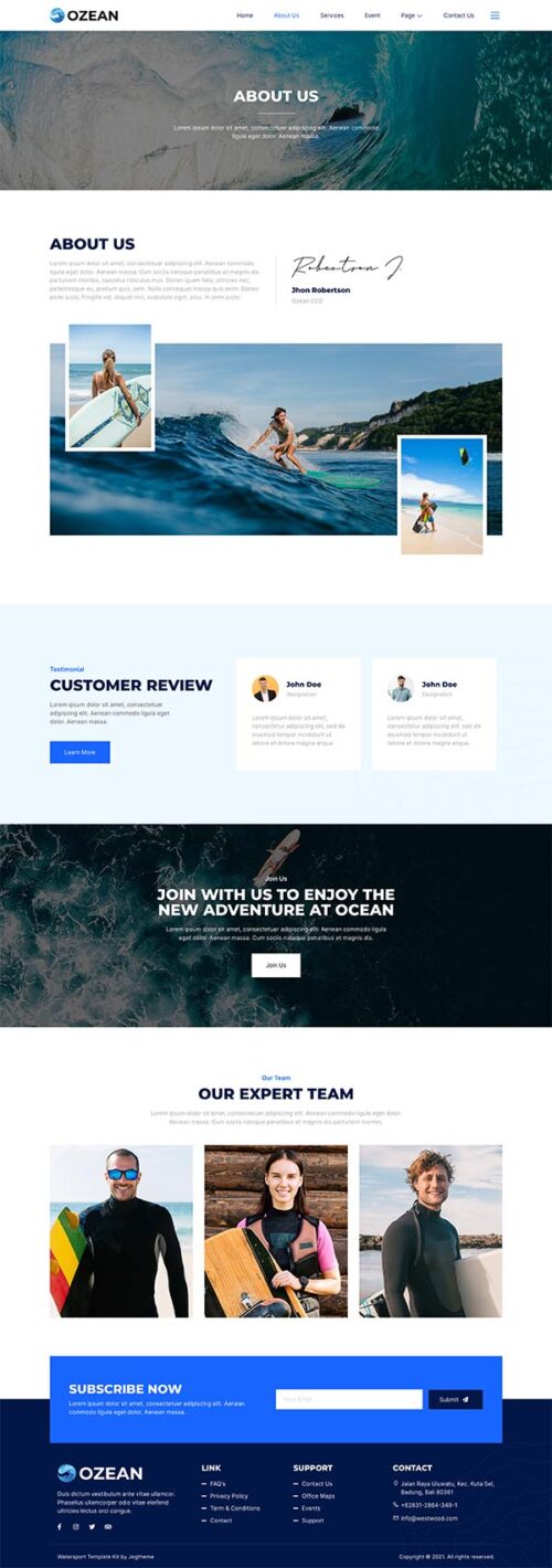 Free Elementor water sports templates | Easy website builder | By-YuSa