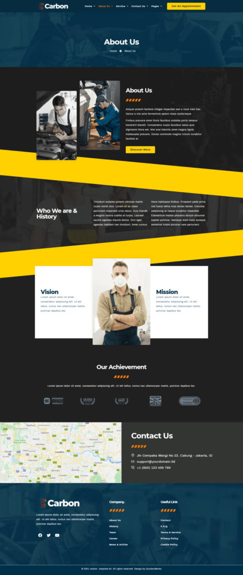 A screenshot of a modern agency website, designed with Carbon Pro's multi-purpose Elementor template, showcasing various sections and layouts.