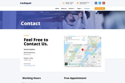 A screenshot of a landing page promoting auto repair services, designed with CarRepair's responsive Elementor template.