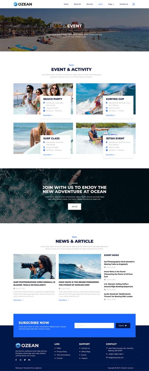 Kayak rental website template | Elementor | Easy to customize | By-YuSa