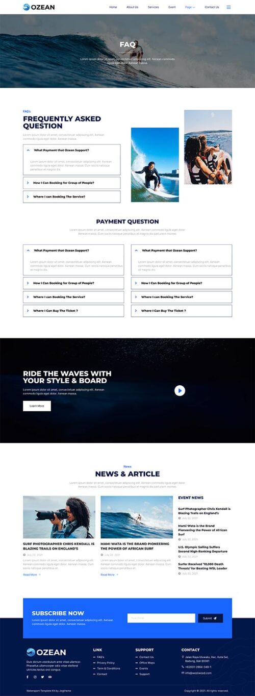 Surf school Elementor templates | Website design | By-YuSa