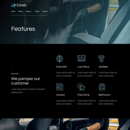 Car detailing website design template | Esreb by YuSa Digital Downlaods