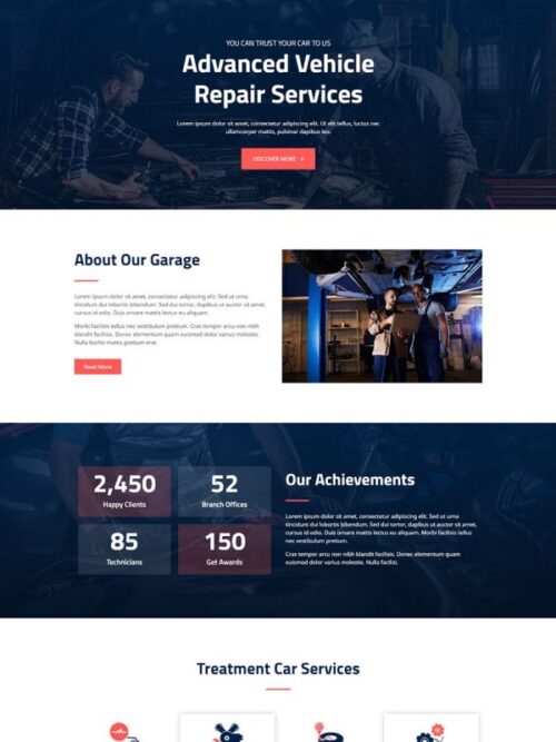 Car repair service price list on a website