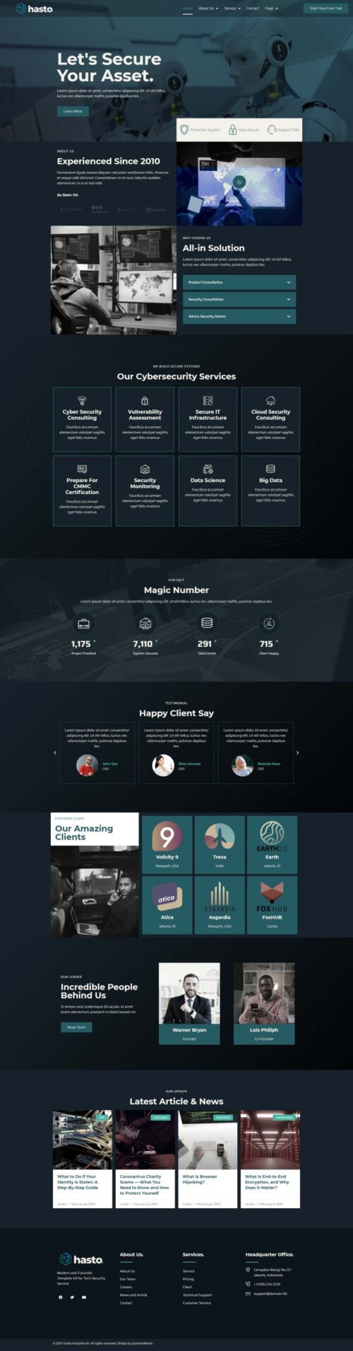 Cybersecurity website design, lead generation template