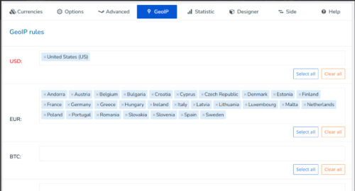 A screenshot of a WooCommerce checkout page with payment options in multiple currencies, enabled by WOOCS.