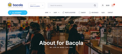 A customer browsing a grocery store website built with the Bacola WordPress theme.