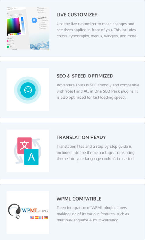 All-in-one adventure tours WordPress theme, travel agency solution, SEO friendly